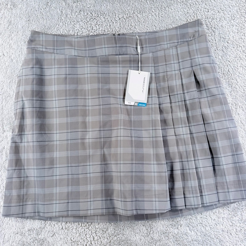 Nike Golf Skort Womens 12 Grey NWT Plaid Pleated Dri-Fit Athleisure